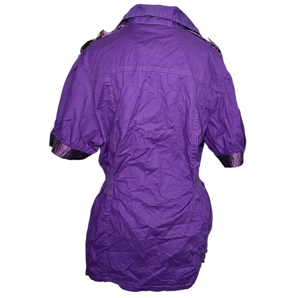 COOGI Y2K Purple Button Down Shirt with Notched Collar and Cuffed Sleeves - Picture 2 of 13